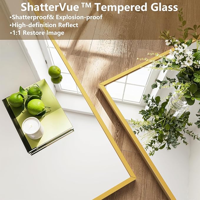 Koonmi Large Mirrors, 71"x26" Full Length Mirror with Stand, Full Body Mirror with Aluminum Alloy Frame, Hanging or Leaning Against Wall Floor Standing Mirrors for Bedroom Living Room, Gold