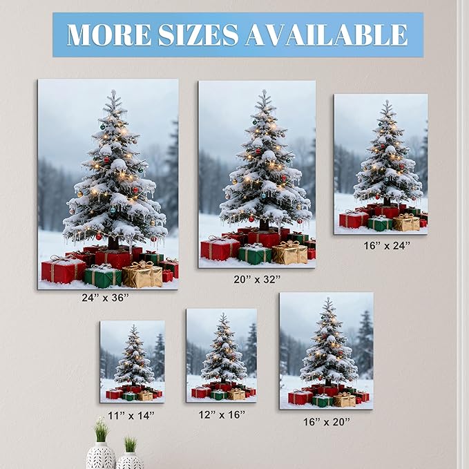 Framed Christmas Pictures Wall Decor,Vintage Pine Tree Prints,Winter Christmas Canvas Wall Art Decoration for Bedroom Bathroom Living Room Rustic Xmas Holiday Gifts (Christmas Tree 11, 24'' X 36'')