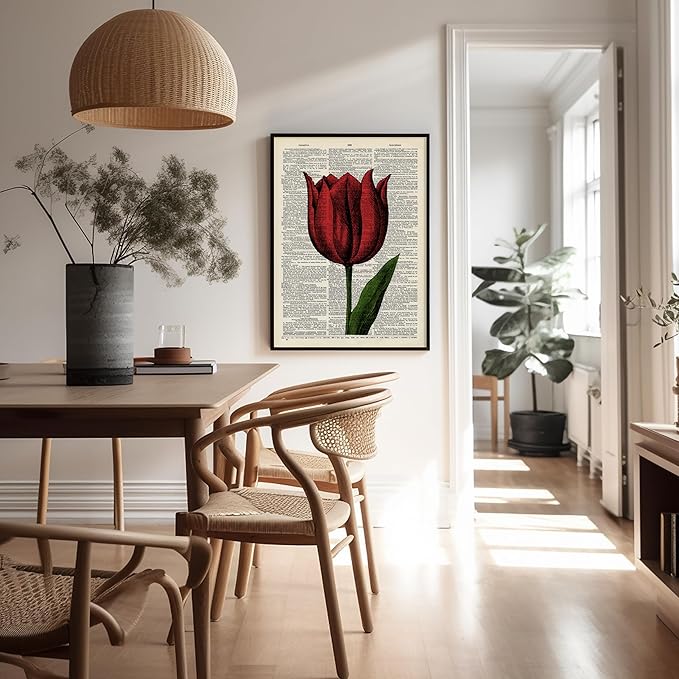 Poster Master Dictionary Art Poster - Tulip Print - Red Flower Art - Floral Art - Gift for Men, Women & Florist - Minimal Decor for Living Room, Bedroom, Dorm or Flower Shop, 18x24 Unframed Wall Art