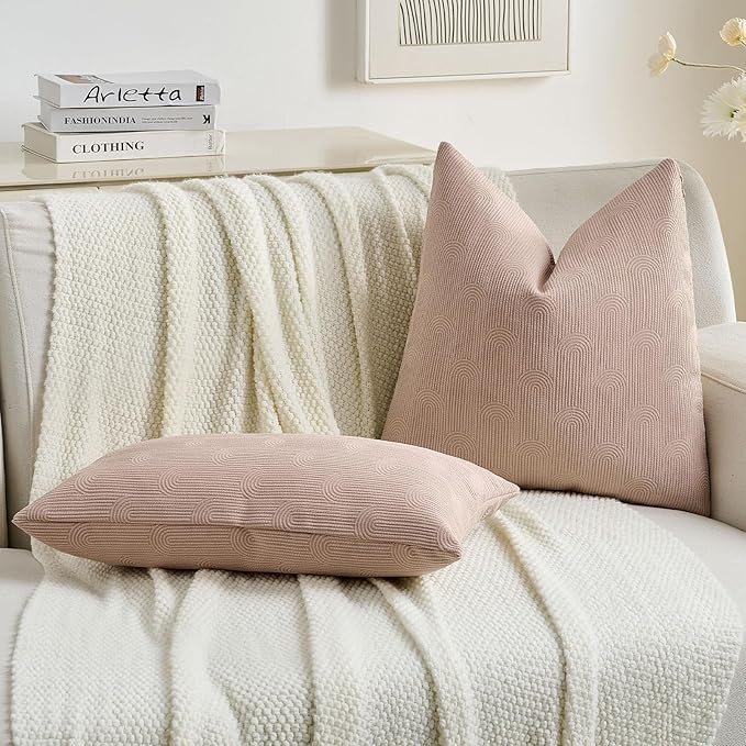 FUTEI Pink Chenille Decorative Throw Pillow Covers 20x20 Inch Set of 2,Soft Cozy Striped Geometric Patterns Cushion Case,Modern Home Decor for Couch Bed Living Room