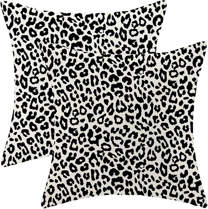 Leopard Print Pillow Covers 18x18 Pack of 2 Black Animal Pattern Cheetah Decorative Throw Pillow Cover Outdoor Decor Boho Abstract Modern Pillowcase Farmhouse Linen Cushion Case for Home Couch