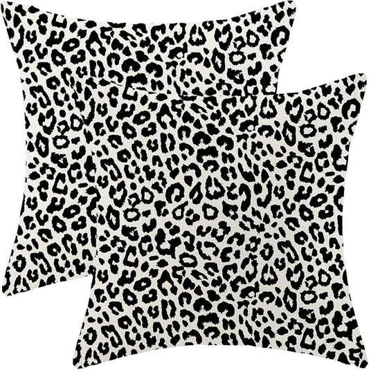 Leopard Print Pillow Covers 18x18 Pack of 2 Black Animal Pattern Cheetah Decorative Throw Pillow Cover Outdoor Decor Boho Abstract Modern Pillowcase Farmhouse Linen Cushion Case for Home Couch