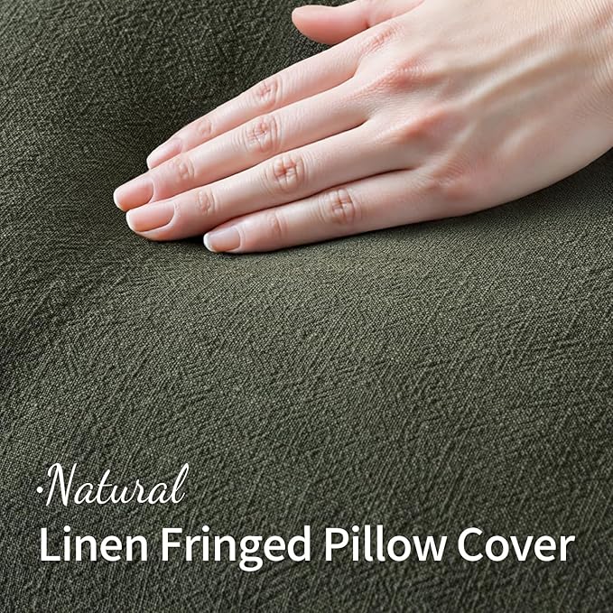 MIULEE Decorative Throw Pillow Covers Neutral Fringe Throw Pillows Set of 2 Rifle Green Boho Farmhouse Cushion Covers with Tassels for Couch Sofa Bed Living Room Spring Home Decor 20x20 Inch