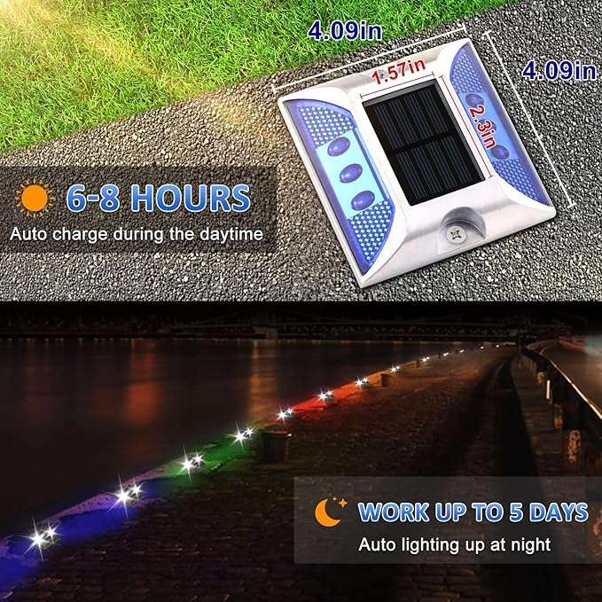 Aolyty Solar Dock Lights - IP68 Waterproof Deck Warning Step Lights for Sidewalk Stair Garden Pathway Walkway (2 Pack, White)