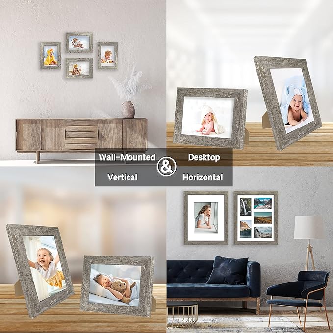 8x10 Picture Frame Set of 4, High Definition Glass Distressed Moss Green Frame, 8 x 10 Photo Frames for Tabletop Display and Wall Mounting