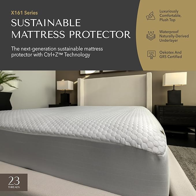 23 Threads X161 Series Padded Plush Soft Waterproof Noiseless Mattress Protector Cover, Fitted, with Ctrl+Z Technology, 16 Inch Deep, TwinXL