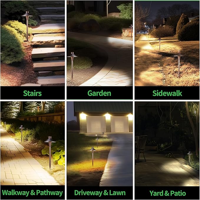 Low Voltage Pathway Lights 12V, 3CCT LED Landscape Path Lights, Outdoor Waterproof Wired 5W 150LM, ORB Aluminum Garden Yard 12 Pack