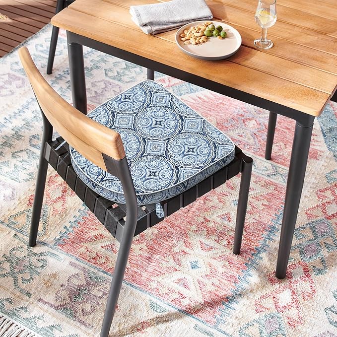 Set of 4 Outdoor Chair Cushions 19"x19"x2",Water Repellent Dining Seat Cushion with Ties and Removable Covers, Chair Cushions for Indoor and Patio Furniture, Medallion Blue