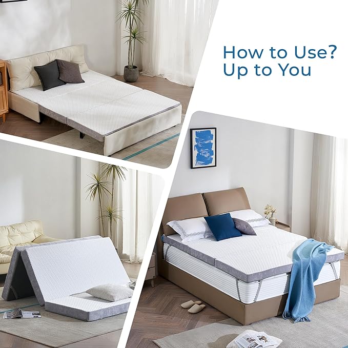 Odorless Foldable Mattress Queen 80" x 60" x 4", 4 Inch Folding Foam Mattress with Storage Bag, Trifold Memory Foam Mattress for RV, Guest Bed