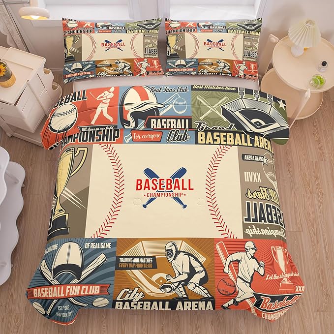 Tailor Shop Baseball Comforter Sets Twin Size,Boys Baseball Bedding Sets for Boys,Sports Bedding with 1 Pillowcase……