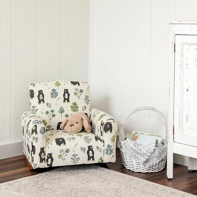 Kid Rocking Chair for Toddlers, Child Chair for Little Kids, Upholstered Toddler Armchair for Children, Comfy and Cute Little Kid Chairs (Rockers, Bears & Trees Print)