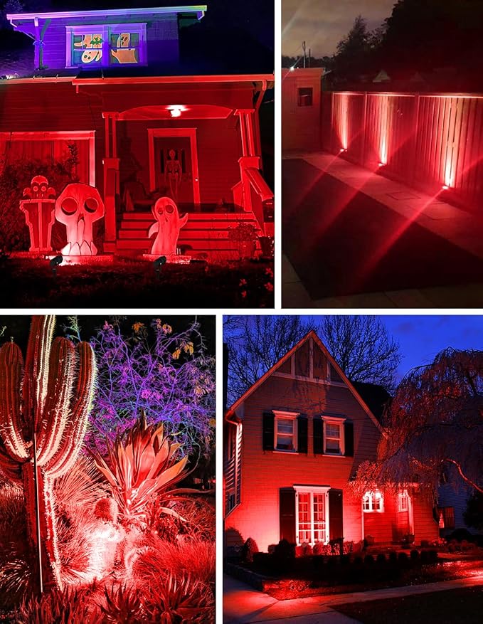 Halloween Red Landscape Lights Outdoor, 14 LED Landscape Lighting with US Plug, IP65 Waterproof Spotlights for Tree Yard Garden Pathway Christmas Decor 4 Pack