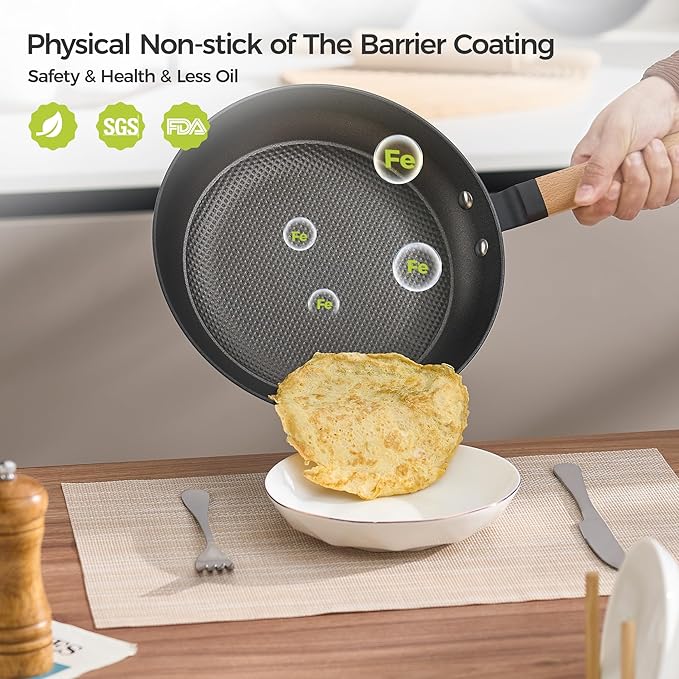 YUTANN Nonstick Frying Pan, 8 inch Enameled Cast Iron Pan Kitchen Healthy Egg Fry Pan Omelette with Detachable Handle, Lightweight Pre-seasoned Cast Iron Skillet, Dishwasher & Oven Safe