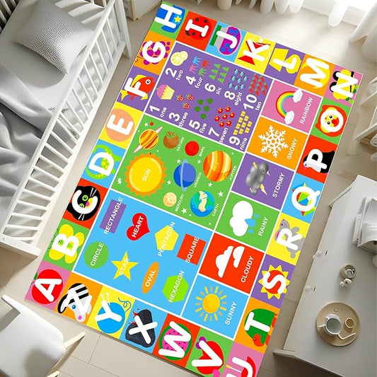 Alphabet Rug for Kids - Soft ABC Kids' Rug with Non-Slip Backing, Educational Playroom Carpet for Toddlers with Letters, Numbers & Shapes - 6'7" x 4'11" (Rectangular)