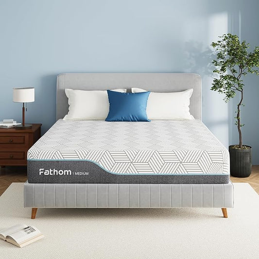 FATHOM Medium Queen Mattress 14 Inch Memory Foam Mattress Queen Size Bed in a Box for Back Pain Relief and Cool Sleep with Gel Foam and Removeable Fiberglass Free Cover, CertiPUR-US Certified