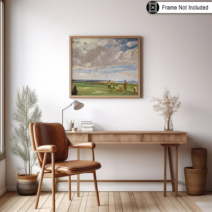 Poster Master Vintage Lady Astor Playing Golf at North Berwick Painting Print - Retro Golf Course Poster - Sports Art - Landscape Wall Design - Office or Living Room Decor - 8x10 UNFRAMED Wall Art