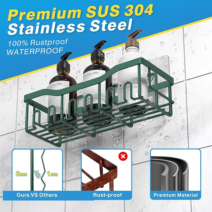 5-Pack Rustproof Stainless Steel Shower Caddy – No Drill Adhesive Bathroom Organizer with Large Capacity, Spacious Shower Shelves for Inside Shower, Kitchen & Home Decor Storage-XL Size
