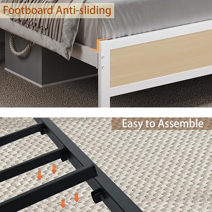 Full Size Bed Frame with Storage Headboard, Metal Platform Bed Frame Full with LED Lights and Charging Station, Heavy Duty Metal Slats, No Box Spring Needed, Easy Assembly, Beige