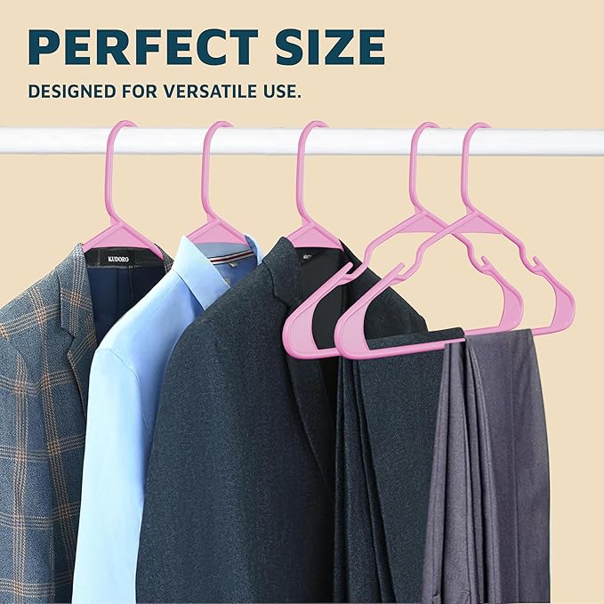 Plastic Clothes Hangers – Heavy Duty Hanger Set, for Organizing Clothes, Dresses, and Coat, Holds Up to 5 lbs, Space-Saving Hangers with Non-Slip Shoulder Grooves, Pack of 10, Pink