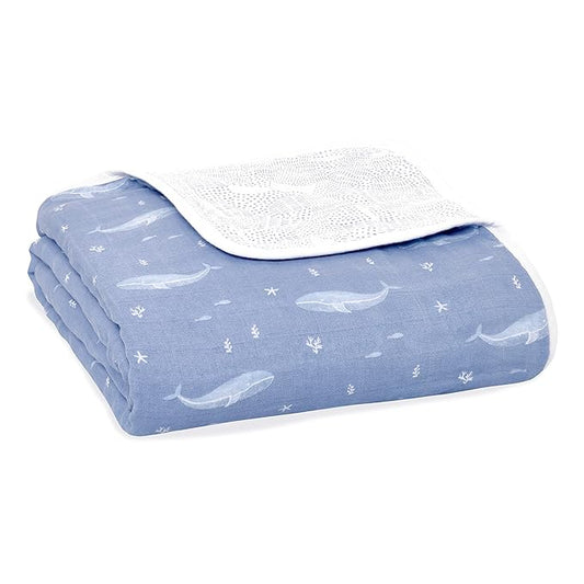 aden + anais 100% Organic Cotton Muslin Baby Blanket Crib Bedding for Newborn Baby and Toddler, Nursery Blanket for Boys and Girls, Baby Registry and Shower Gift - Oceanic