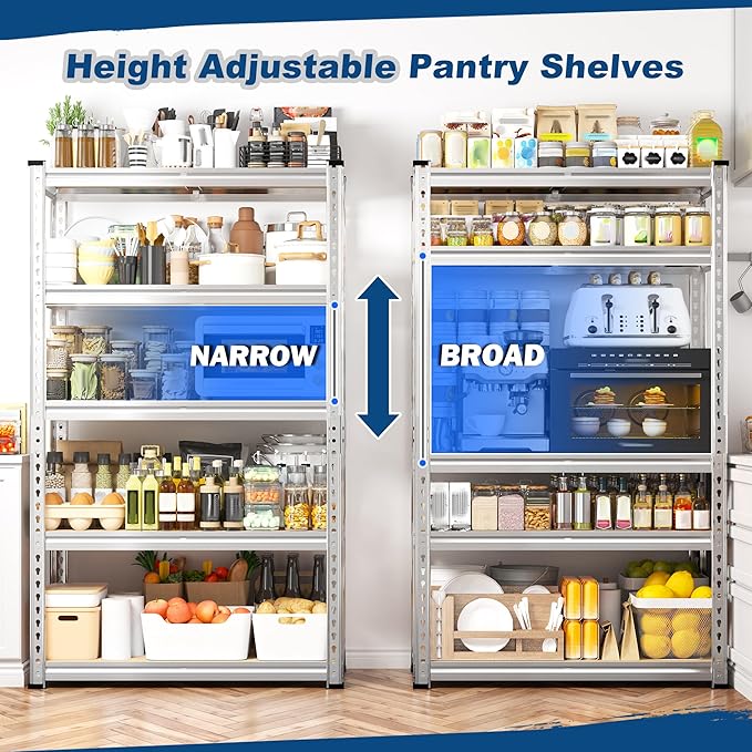 REIBII Storage Shelves 2020LBS Garage Shelving Heavy Duty Shelving 5 Tier Metal Shelving Units for Storage Adjustable Pantry Shelves for Kitchen Warehouse Basement 28" W x 12" D x 59.8" H, 3 Pack