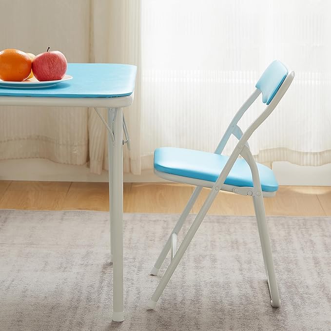 VECELO Kids Folding Activity Card Table, with Ultra Soft Padded Tabletop, 1 Piece, Blue & White