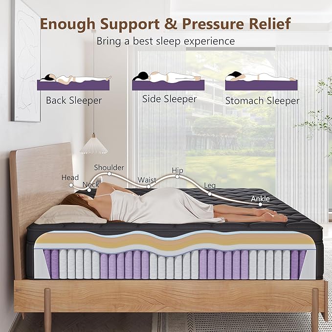 King Mattress, 14 Inch King Medium Firm Hybrid Mattress in a Box, Individual Pocket Spring for Pressure Relief & Motion Isolation, Reinforced Edge Support, CertiPUR-US Certified