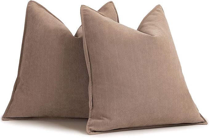 ZWJD Khaki Pillow Covers 26x26 Set of 2 Chenille Throw Pillow Covers with Elegant Design Soft and Luxurious Decorative Throw Pillows for Couch, Bed, and Home Decor