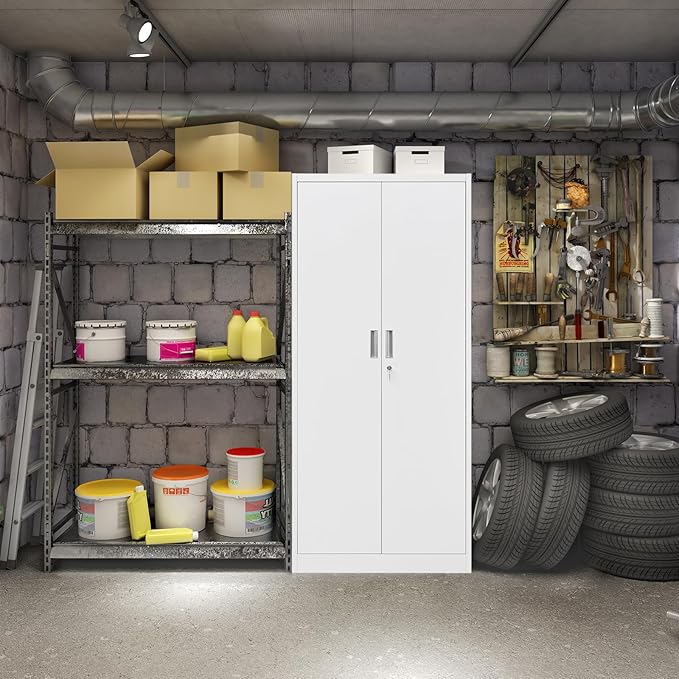 Storage Cabinet, 72 Inch Tall Metal Storage Cabinet with Doors and Shelves,Heavy Duty Metal Cabinet, Pantry Cabinets for Kitchen Storage, Garage Cabinet for Living, Dining Room.
