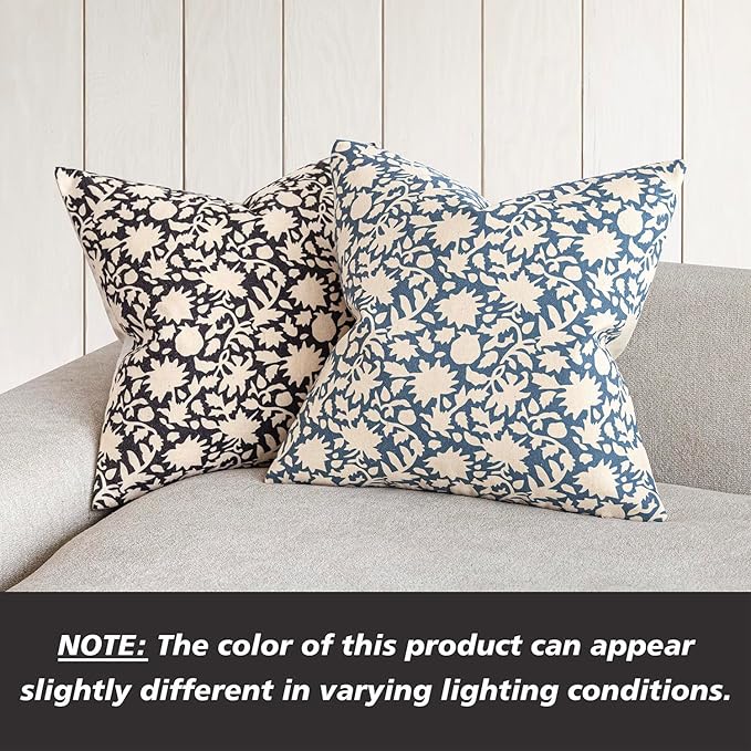Foindtower Set of 2 Decorative Neutral Floral Throw Pillow Covers Accent Farmhouse Cushion Covers Boho Vintage Pillowcase for Couch Sofa Bedroom Living Room Home Decor Outdoor22×22 Inch,Black