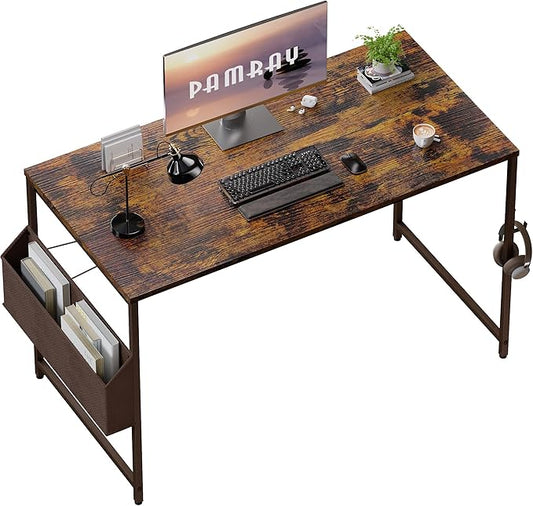 Pamray 47 Inch Computer Desk for Small Spaces with Storage Bag, Home Office Work Desk with Headphone Hook, Small Office Desk Study Writing Table