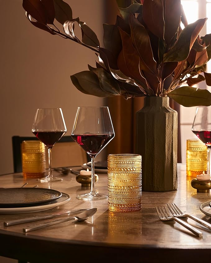 Fortessa Jupiter Beaded Hobnail Glass, 13 Ounce Iced Beverage (Set of 6), Amber