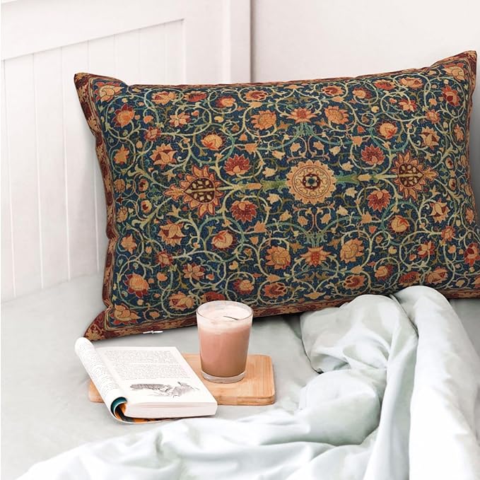 Boho Floral Pillow Covers 12x20 Set of 2, William Morris Flower Pattern Design Decorative Throw Pillows Bohemian Vintage Farmhouse Cushion Pillow Covers for Sofa Couch Bed Outdoor Decor
