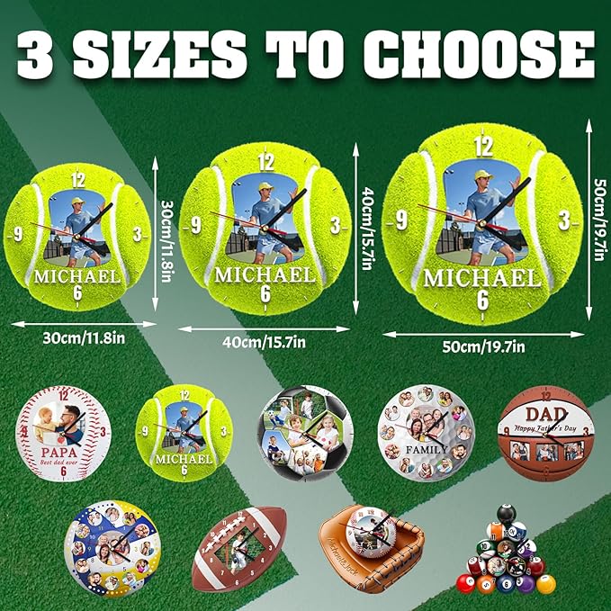 Custom Wall Clock, Personalized Clocks with Picture, Customized Silent Sports Ball Clock for Living Room Kids Bedroom, Creative Birthday Soccer Style