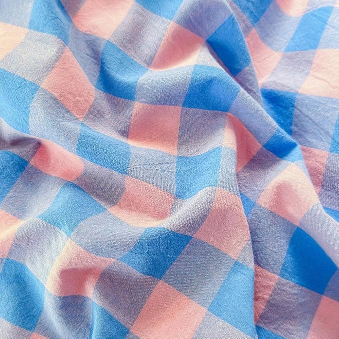 FACE TWO FACE Bedding Duvet Cover Set100% Washed Cotton Duvet Cover Linen Like Textured Breathable Durable Soft Comfy (Twin, Blue Purple Grid)