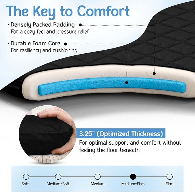 Japanese Futon Floor Mattress - Medium Firm Futon Mattress for Sleeping - Shikibuton - Foldable and Portable Japanese Bed (Black, Twin)