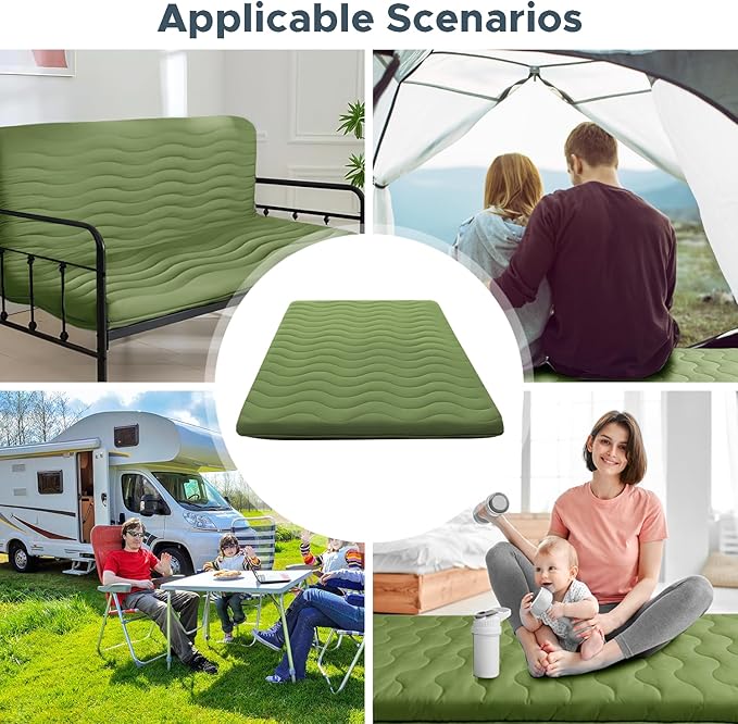 Japanese Floor Mattress, 100% High Density Comfortable Foam, 4" Thicken Foldable Mattress Tatami Mat Sleeping Pad, Ideal for Comfort and Support, Kids Floor Lounger Pillow Bed Sofa, Green, Queen