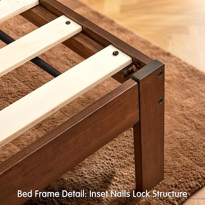 Hokway Wood Queen Bed Frame-No Wobble,Noise-Free,Easy Assembly with Precise Holes,12 in Wood Slat Support,No Box Spring Needed,Walnut