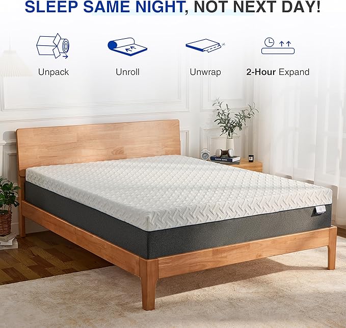 12 Inch Queen Green Tea Memory Foam Mattress for Cool Sleep & Pressure Relief, Bed in a Box, Removable Cover No Fiberglass, CertiPUR-US Certified