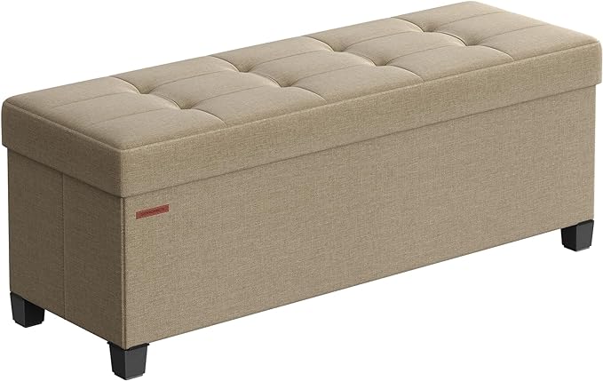 SONGMICS Storage Ottoman Bench, Foldable Foot Rest with Legs, 15 x 43 x 15.7 Inches, End of Bed Bench, Storage Chest, Load up to 660 lb, for Living Room, Bedroom, Entryway, Camel Brown ULSF018K01