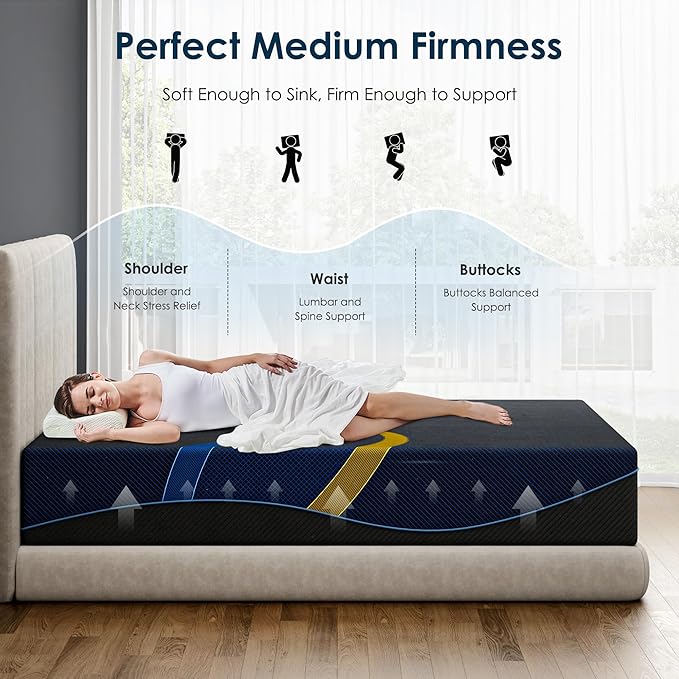12 Inch Queen Memory Foam Mattress with Removable Cover, Medium Firm Breathable Mattress in a Box, Pressure Relief, No Fiberglass