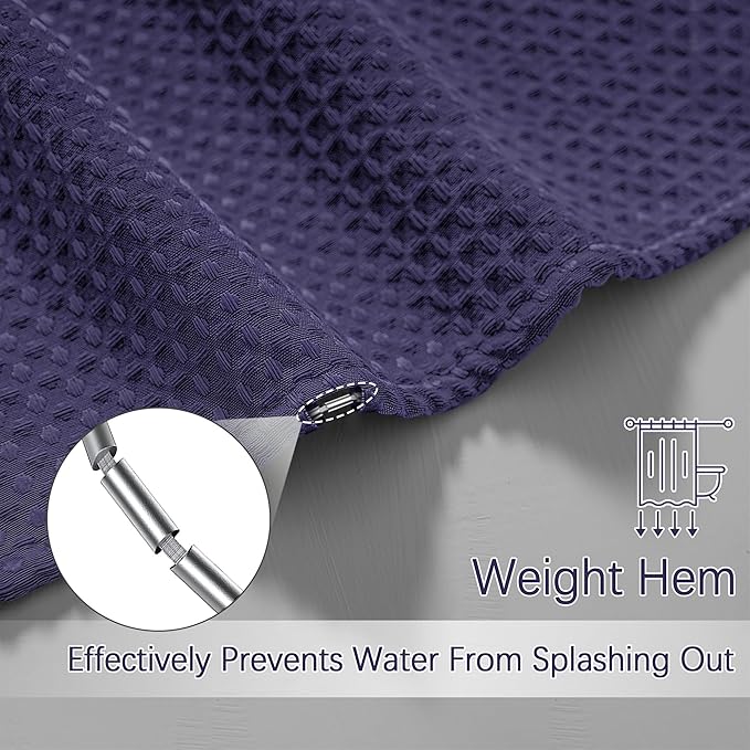 Purple Shower Curtain for Bathroom Waffle Textured Heavy Duty 78 Inch Shower Curtain Set for Bathroom, Water Repellent 256GSM Neutral Fabric Eggplant Shower Curtains with 12 Metal Hooks