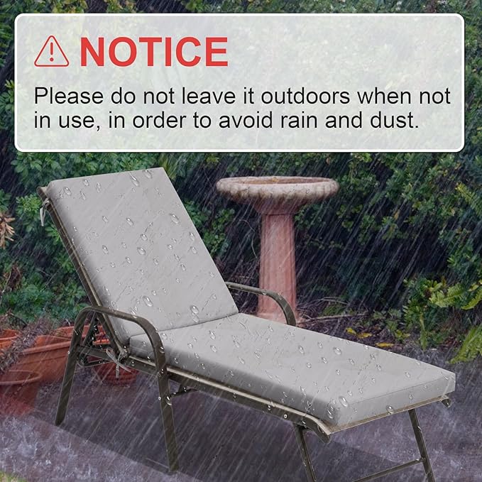 Crestlive Products Chaise Lounge Cushions Outdoor Set of 2, 72x21 Inch, Water Resistant Lounge Chair Cushions for Outdoor Furniture, Patio Cushions for Pool, Lawn, Light Gray