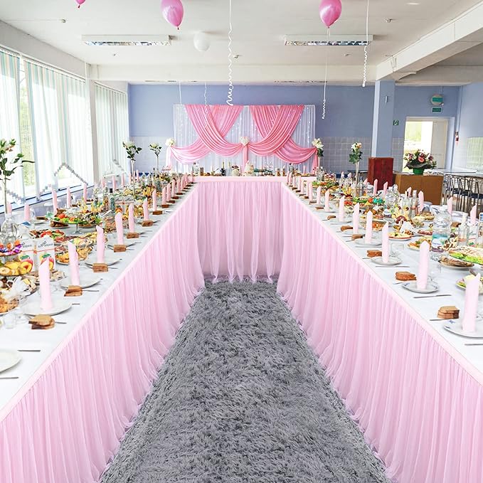 Suppromo 2 Pack 6ft Pink Tulle Table Skirts for Rectangle Tables or Round Tables Pink Tutu Tablecloth Cover for Princess Baby Shower Girls Birthday Party Wedding Cake Dessert Table Decorations