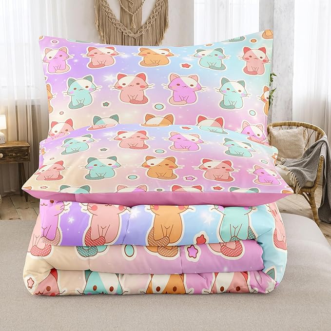 Tailor Shop Cat Girls Comforter Sets King Size,Cat Bedding Sets for Girls Kids Teens with 1 Pillowcase……