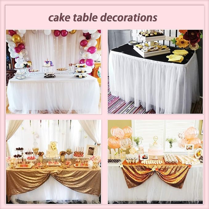 Suppromo 6ft White Tulle Table Skirt for Rectangle Tables or Round Tables Tutu Table Skirt White Ruffle Table Cloths for Wedding Bridal Shower Birthday Party Desk Skirt Decorations