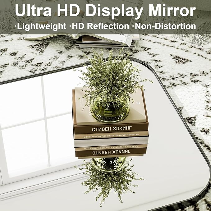 HARRITPURE 57"x20" Full Length Mirror Full Body Mirror Top Rounded Corner Aluminum Frame Hanging or Leaning Wall Floor Mirror with Stand for Living Room Bedroom Cloakroom,Black