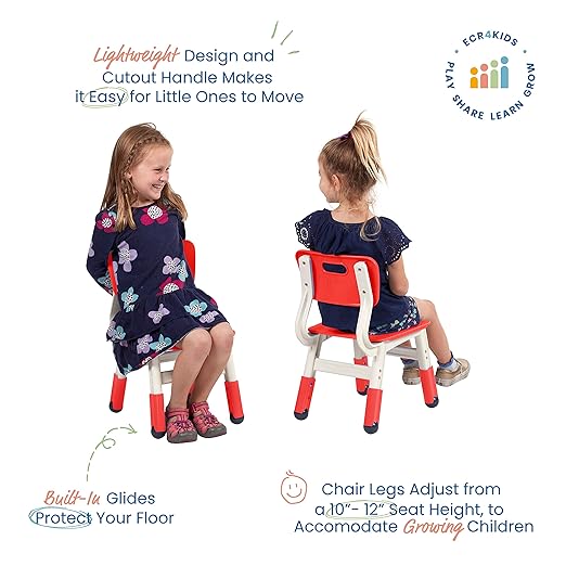 ECR4Kids Classroom Adjustable Chair, Flexible Seating, Red, 2-Pack
