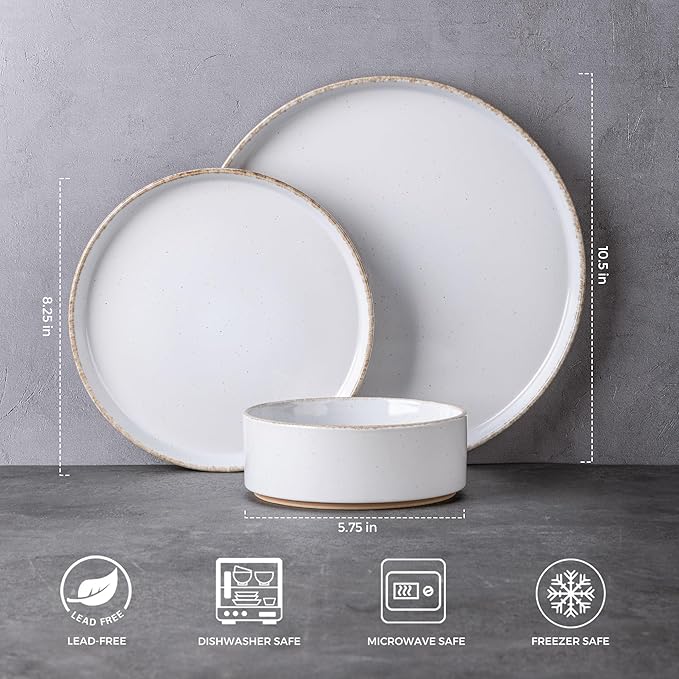 AmorArc Ceramic Dinnerware Sets for 6, 18 Pieces Handpainted Plates and Bowls Set with Rustic Terracotta Underside, Scratch Resistant Stoneware Dishes Set, Dishwasher & Microwave Safe