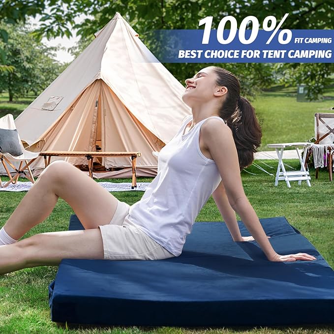 CYMULA CertiPUR-US Memory Foam Camping Mattress Pad, Portable Foam Sleeping Pad for Camping, Roll up Sleeping Mat for Adults Guest Floor Bed for Sleepover, Car, Tent SUV Cot Mattress